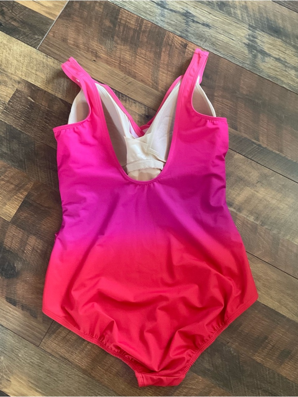 Lands End Ombré Pink Criss Cross Swimsuit 16 L - Picture 3 of 5